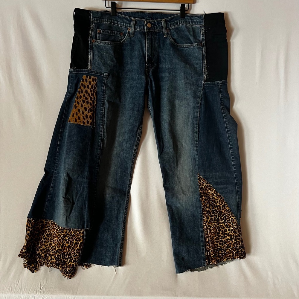 Reworked Mixed‎ Denim Jeans Levi's & Vince Blue Co. Upcycled Wide Leg 45" Waist